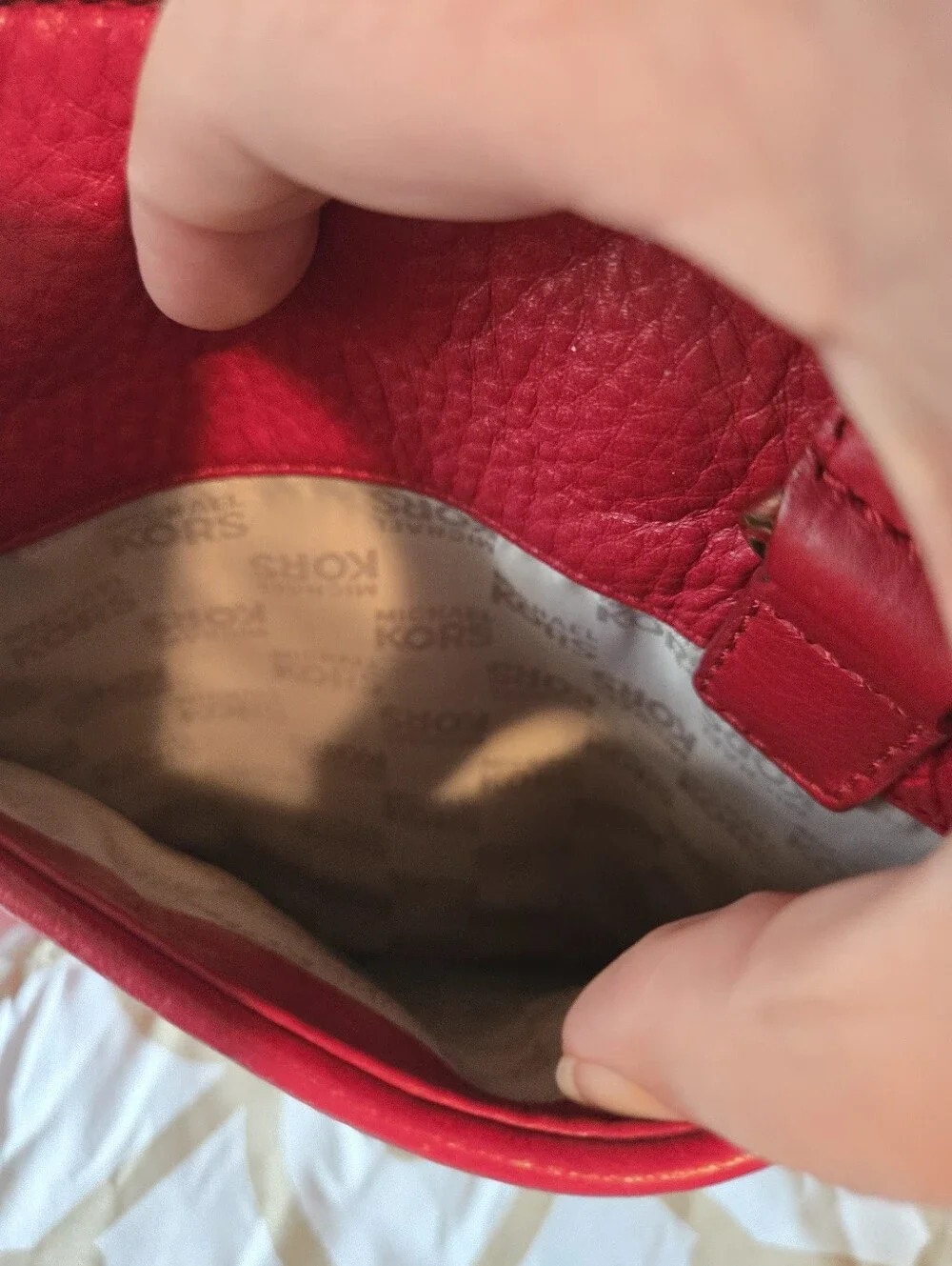 Michael Kors Fulton Red Pebbled Leather Crossbody Bag